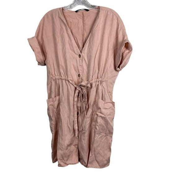 Zara Light Pink Button Tie Waist T Shirt Dress XSmall - Picture 3 of 12